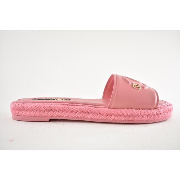 Chanel 23C Pink Lambskin Leather CC Logo Slide Sandal Slip Espadrille Flat 42 - Picture 2 of 15